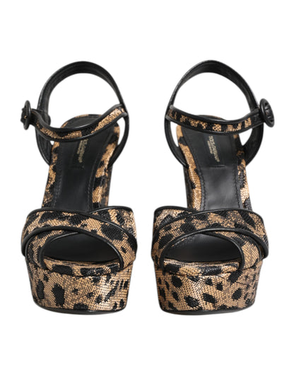 Dolce & Gabbana Brown Leopard Wedges Ankle Strap Sandals