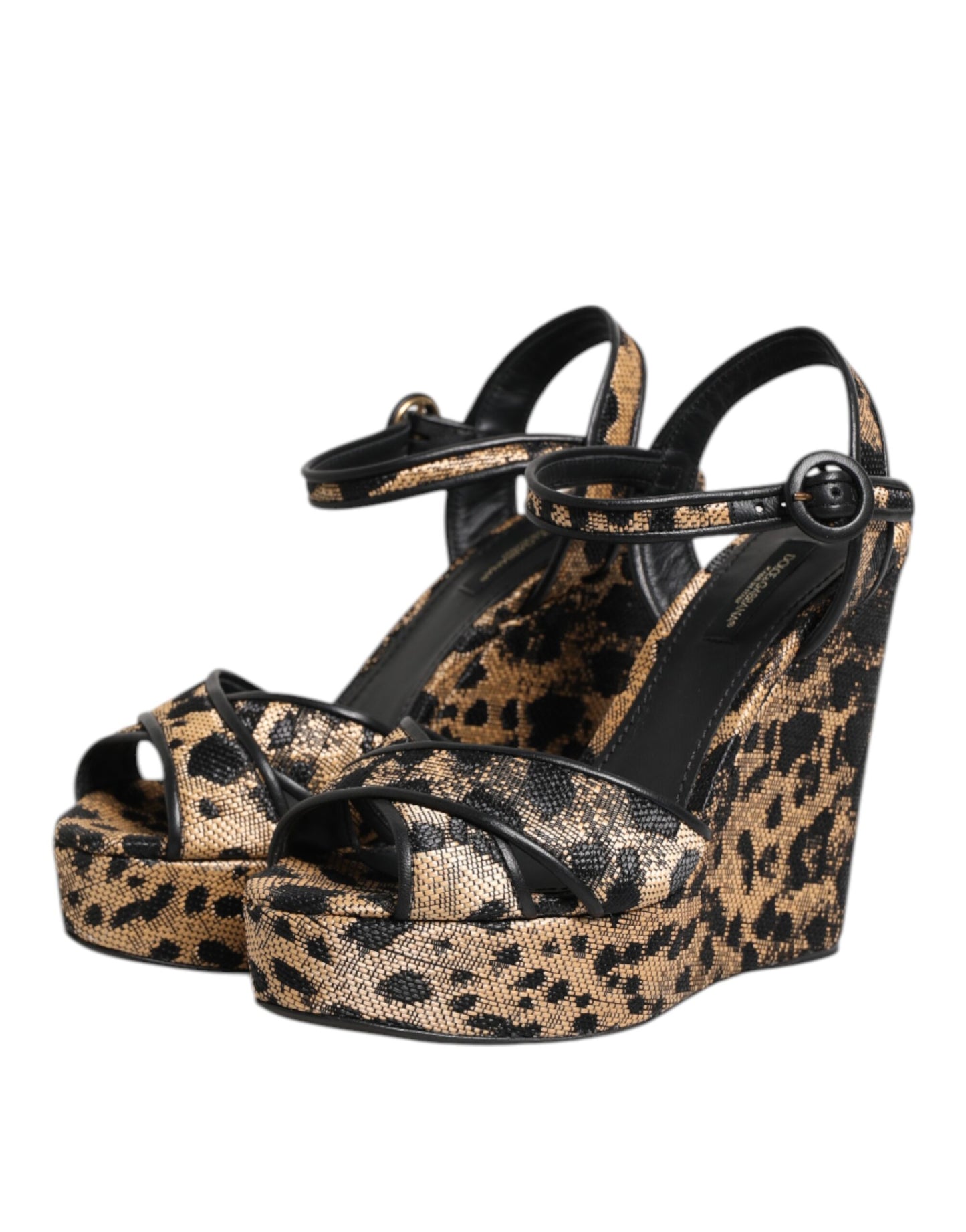 Dolce & Gabbana Brown Leopard Wedges Ankle Strap Sandals