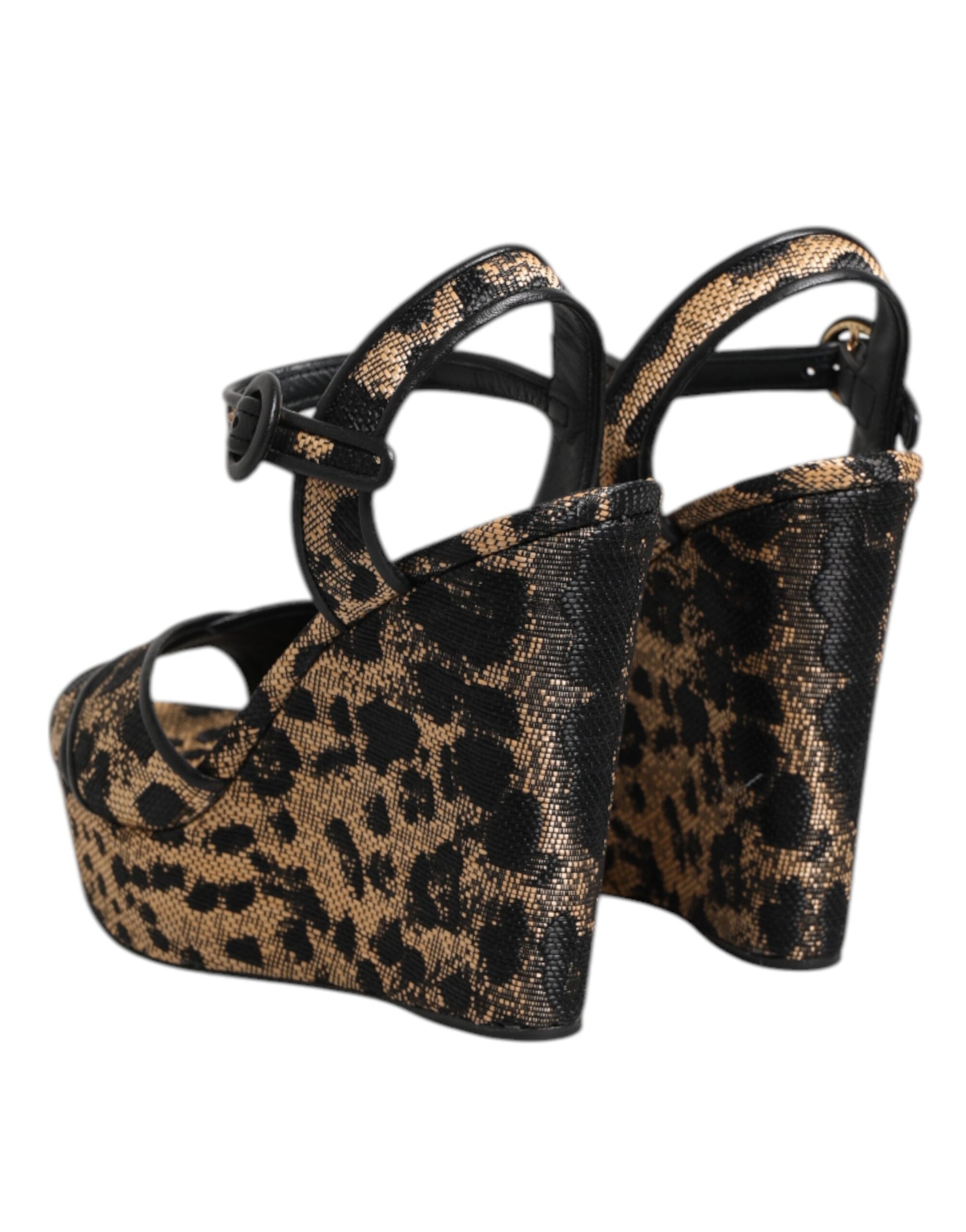 Dolce & Gabbana Brown Leopard Wedges Ankle Strap Sandals