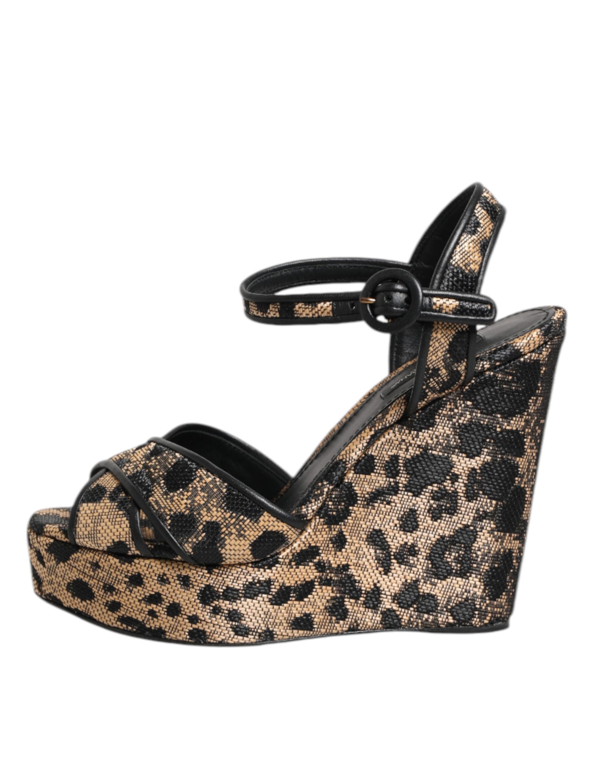 Dolce & Gabbana Brown Leopard Wedges Ankle Strap Sandals