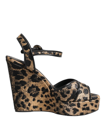 Dolce & Gabbana Brown Leopard Wedges Ankle Strap Sandals