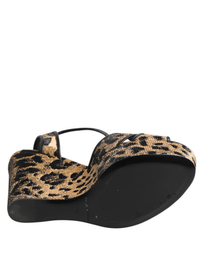 Dolce & Gabbana Brown Leopard Wedges Ankle Strap Sandals