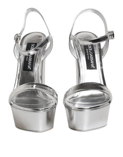 Dolce & Gabbana Silver Leather Platform Keira Sandals