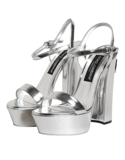 Dolce & Gabbana Silver Leather Platform Keira Sandals