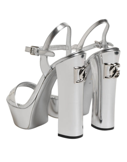 Dolce & Gabbana Silver Leather Platform Keira Sandals