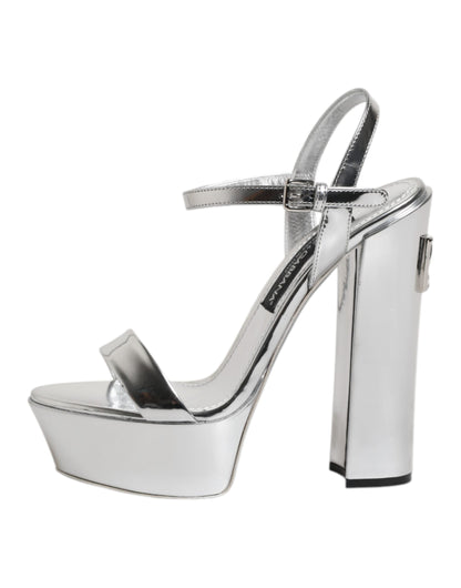 Dolce & Gabbana Silver Leather Platform Keira Sandals