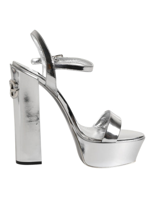 Dolce & Gabbana Silver Leather Platform Keira Sandals