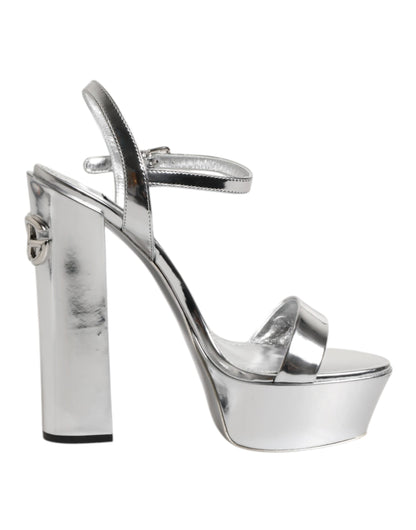 Dolce & Gabbana Silver Leather Platform Keira Sandals