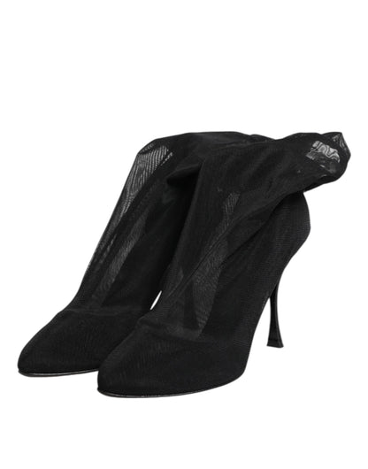 Dolce & Gabbana Black Silk Stretch Mesh Sock Boots