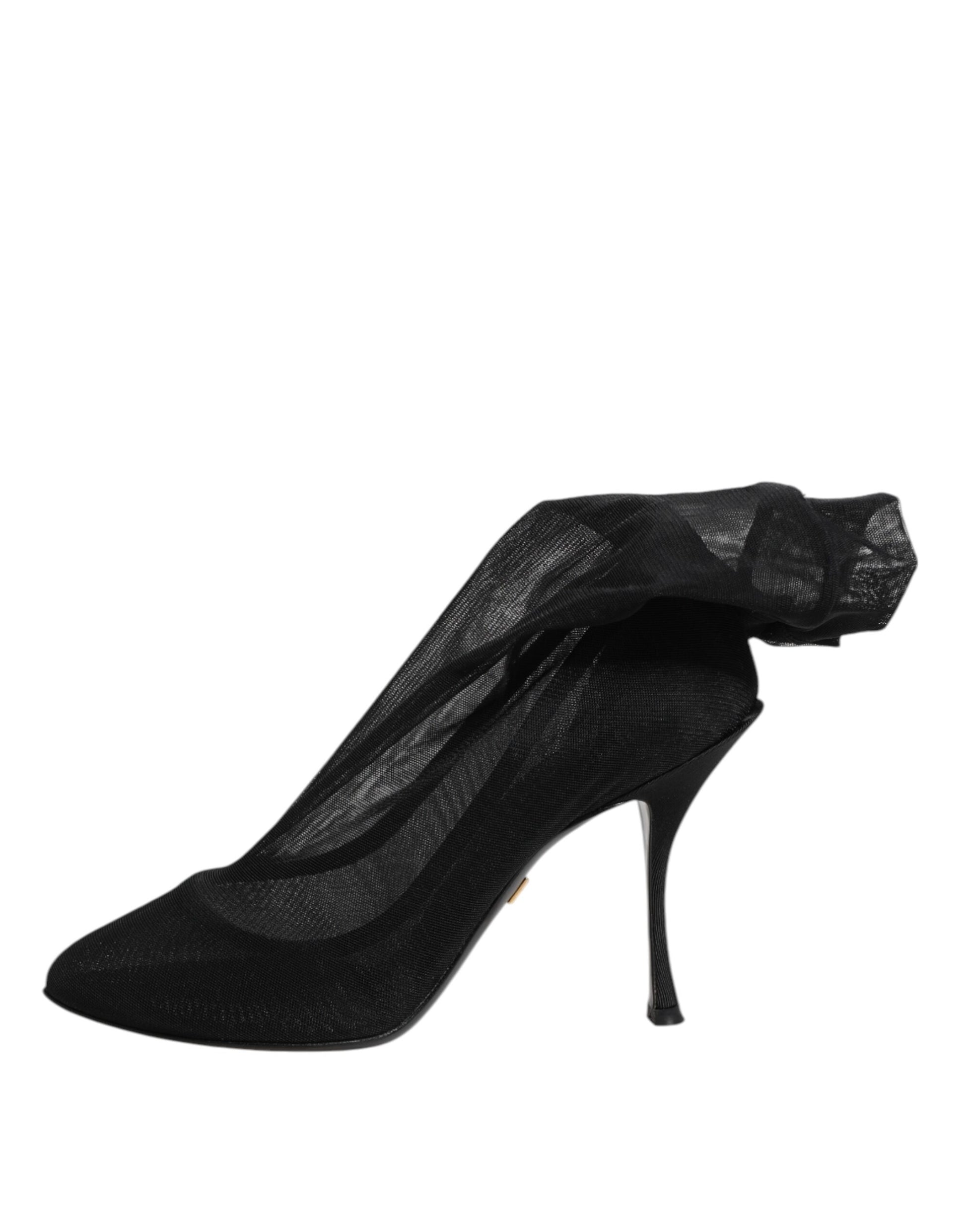 Dolce & Gabbana Black Silk Stretch Mesh Sock Boots