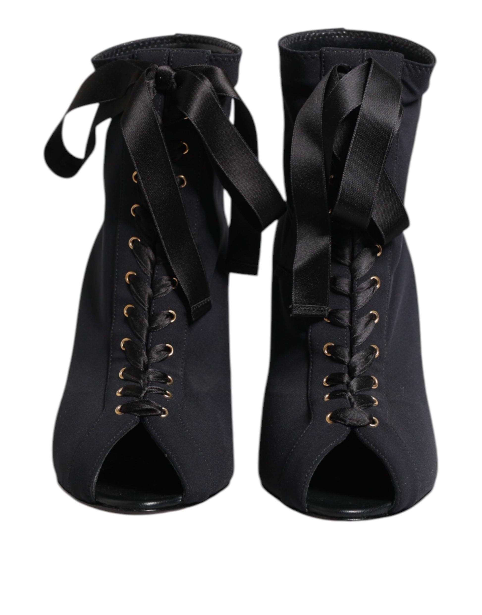 Dolce & Gabbana Black Stiletto Heels Lace Up Boots