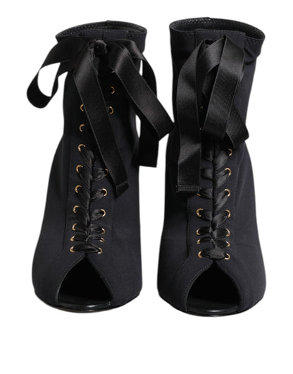 Dolce & Gabbana Black Stiletto Heels Lace Up Boots