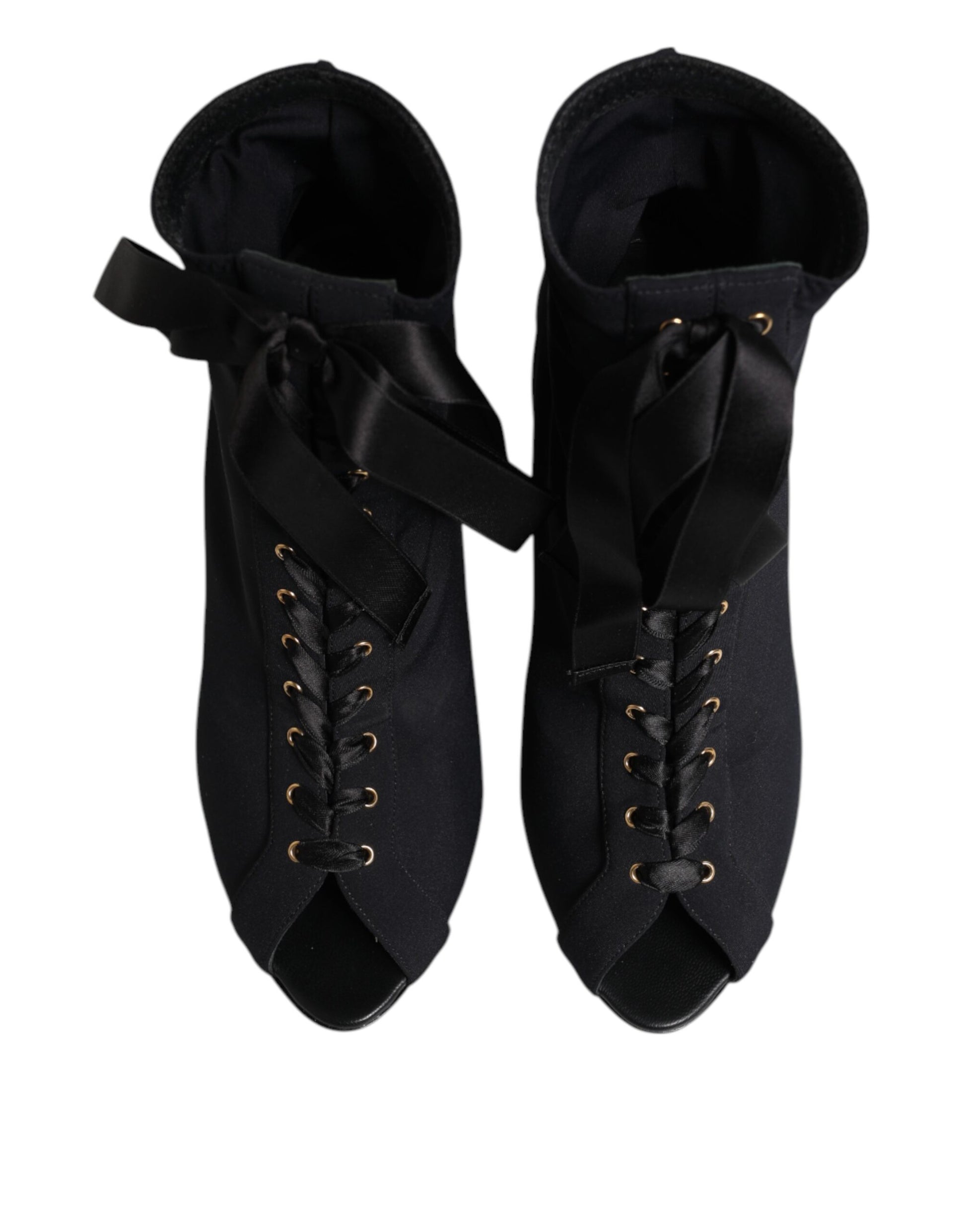 Dolce & Gabbana Black Stiletto Heels Lace Up Boots