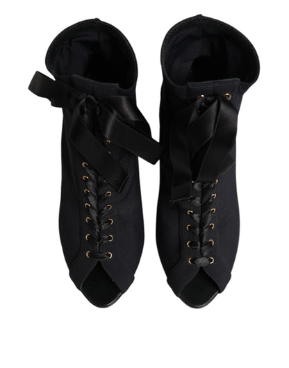 Dolce & Gabbana Black Stiletto Heels Lace Up Boots