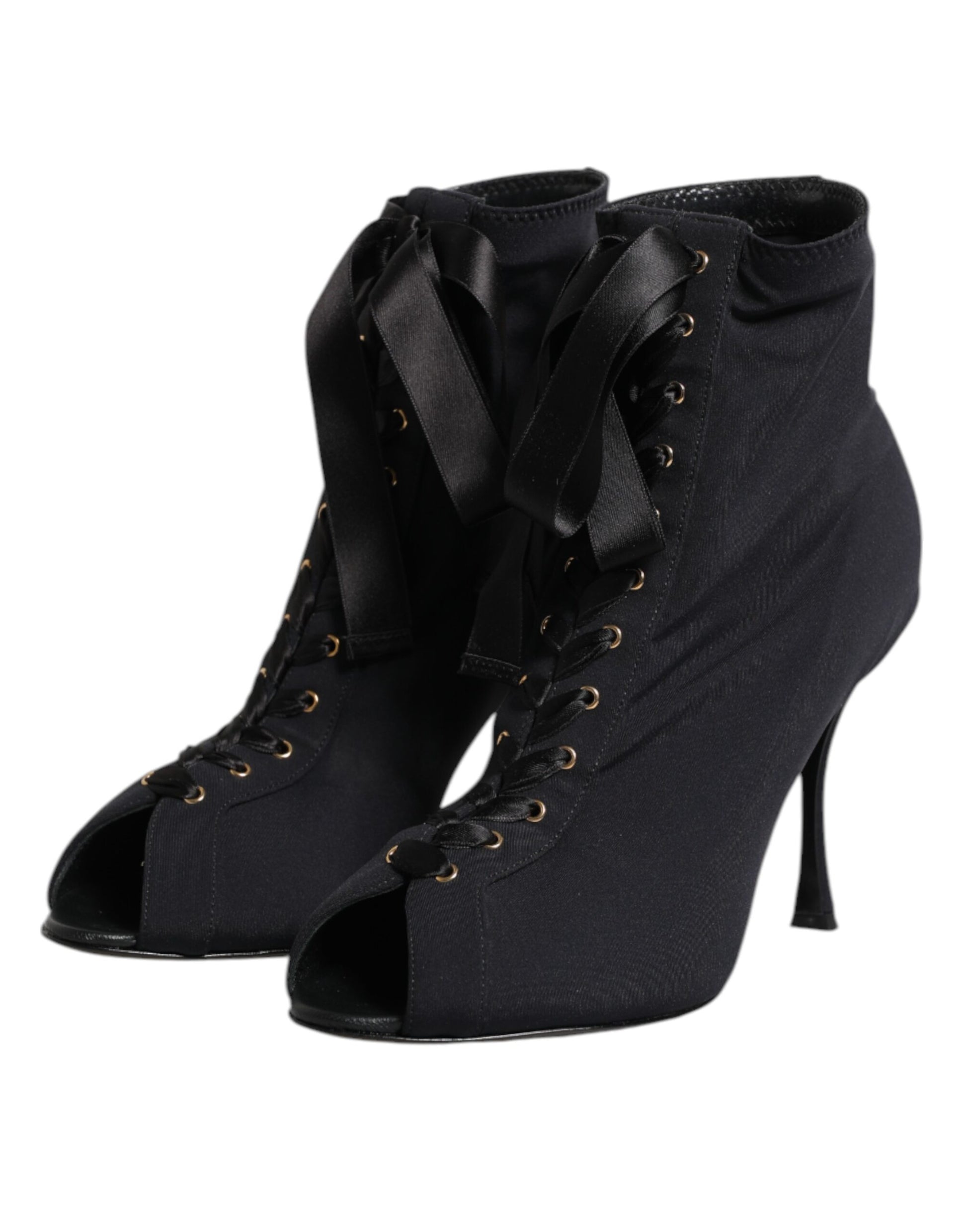 Dolce & Gabbana Black Stiletto Heels Lace Up Boots