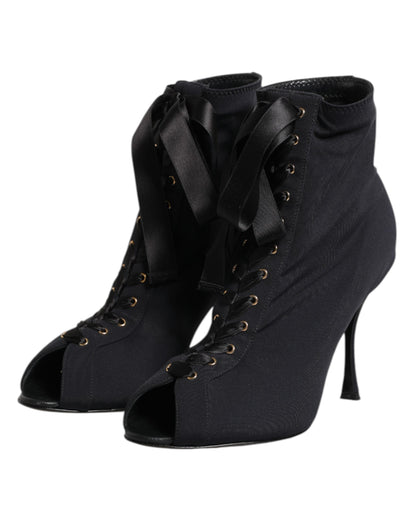 Dolce & Gabbana Black Stiletto Heels Lace Up Boots