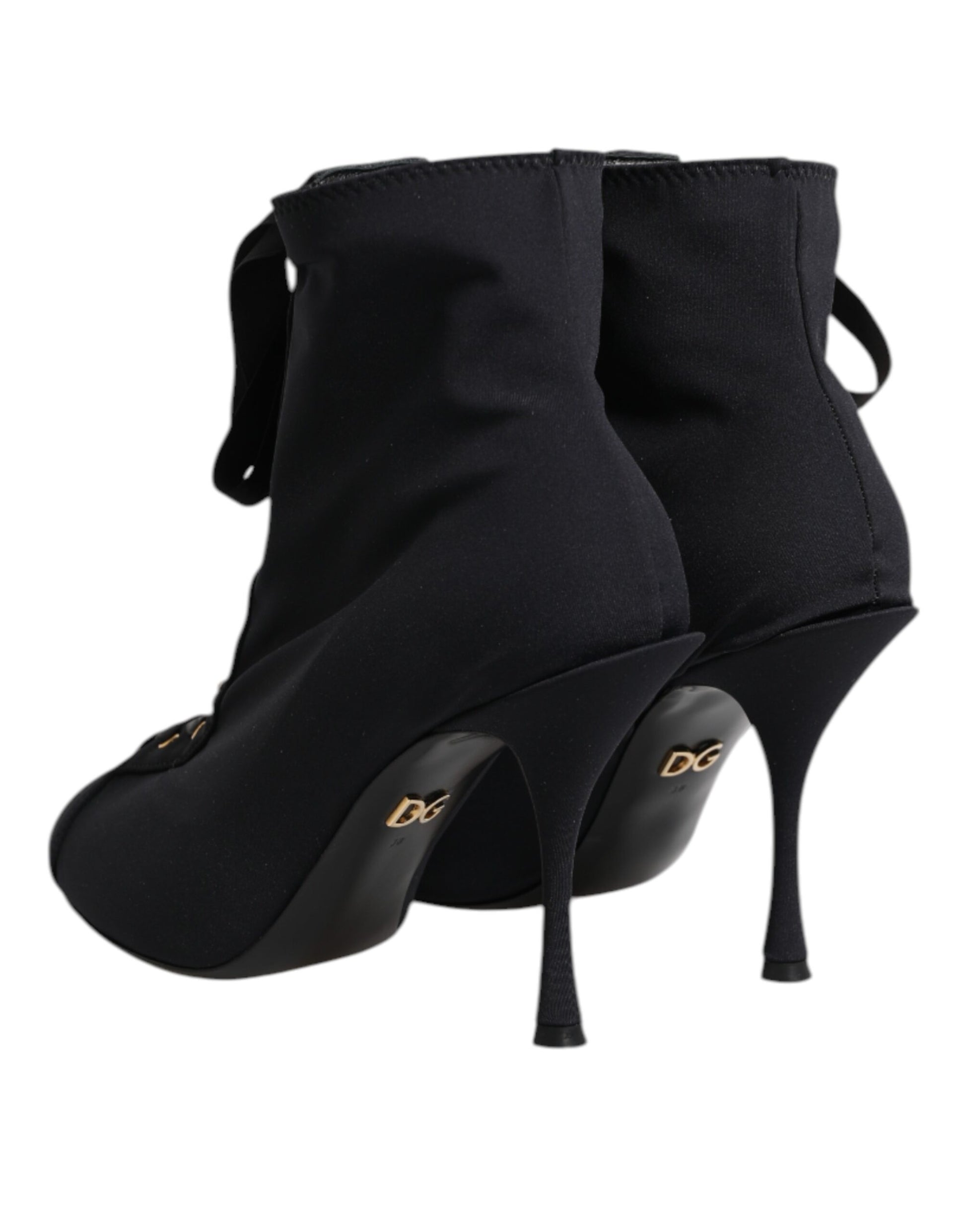 Dolce & Gabbana Black Stiletto Heels Lace Up Boots