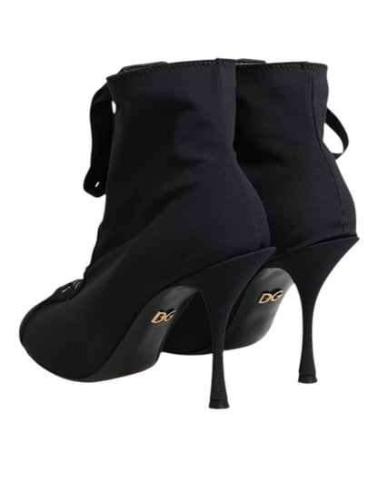 Dolce & Gabbana Black Stiletto Heels Lace Up Boots