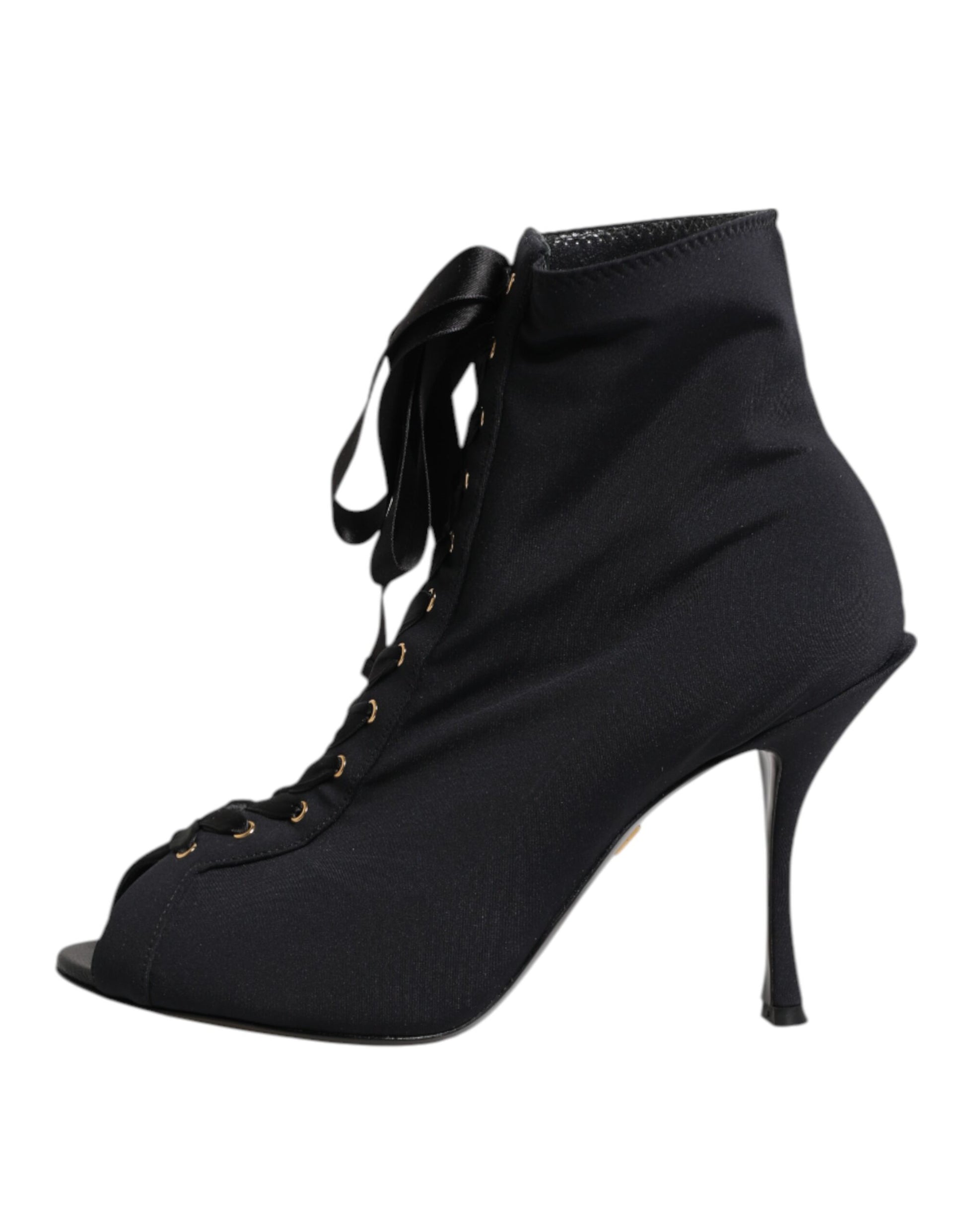 Dolce & Gabbana Black Stiletto Heels Lace Up Boots