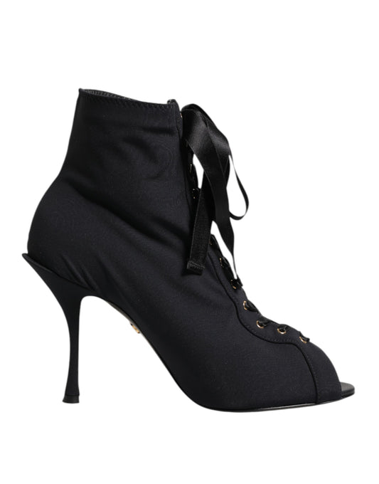 Dolce & Gabbana Black Stiletto Heels Lace Up Boots