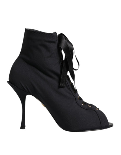Dolce & Gabbana Black Stiletto Heels Lace Up Boots