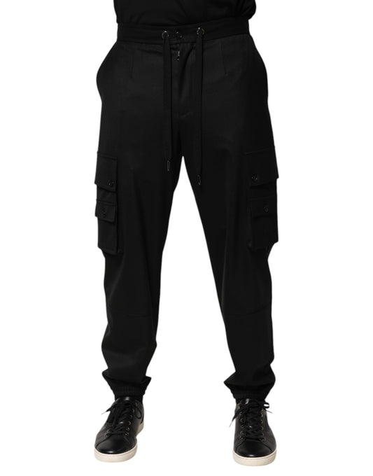 Dolce & Gabbana Solid Black Cargo Jogger Sweatpants for Men