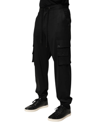 Dolce & Gabbana Solid Black Cargo Jogger Sweatpants for Men