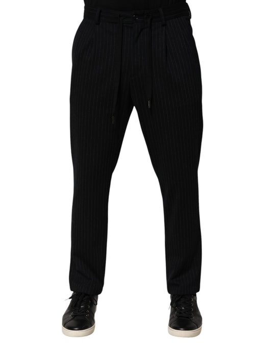 Dolce & Gabbana Black Stripes Viscose Skinny Dress Men Pants