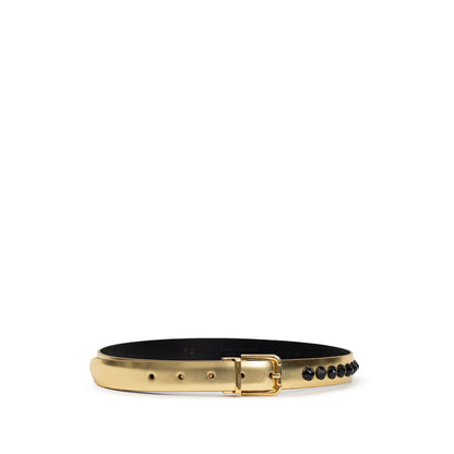 Dolce & Gabbana Gold Leather Belt with Black Crystals