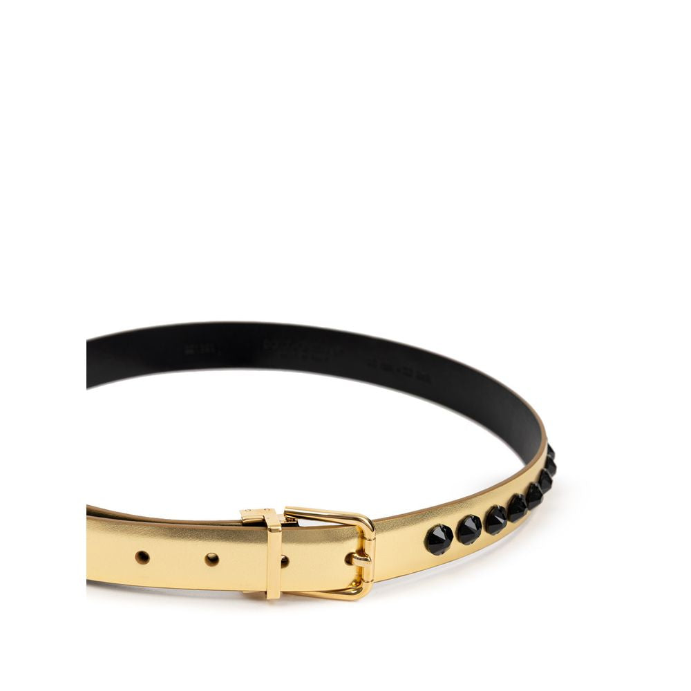 Dolce & Gabbana Gold Leather Belt with Black Crystals