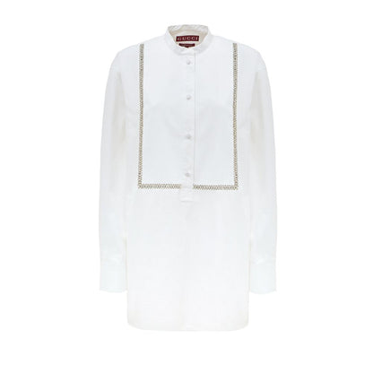 Gucci White Cotton Shirt with Crystal Details