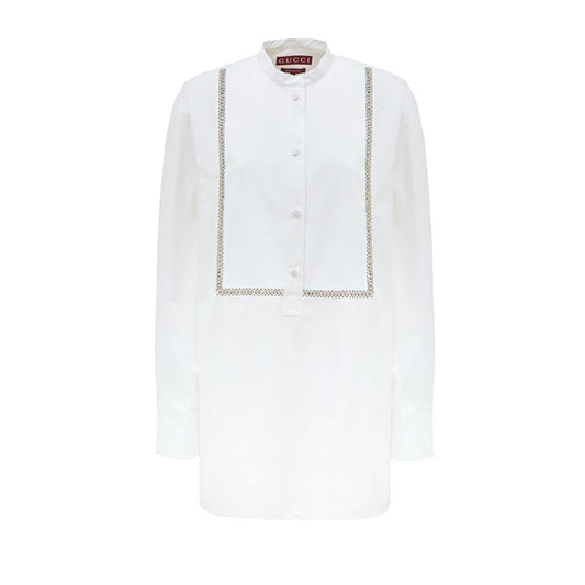 Gucci White Cotton Shirt with Crystal Details
