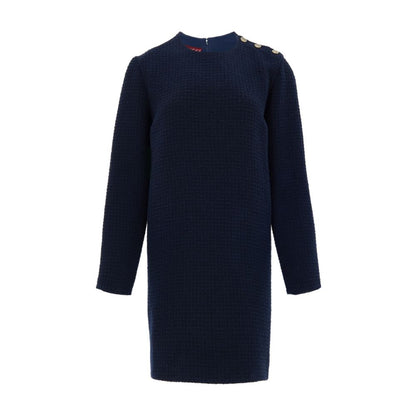 Gucci Navy Blue Wool Boucle Dress with Logo Buttons