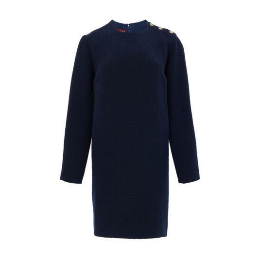 Gucci Navy Blue Wool Boucle Dress with Logo Buttons