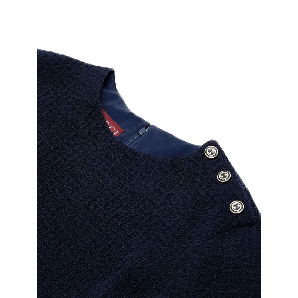Gucci Navy Blue Wool Boucle Dress with Logo Buttons