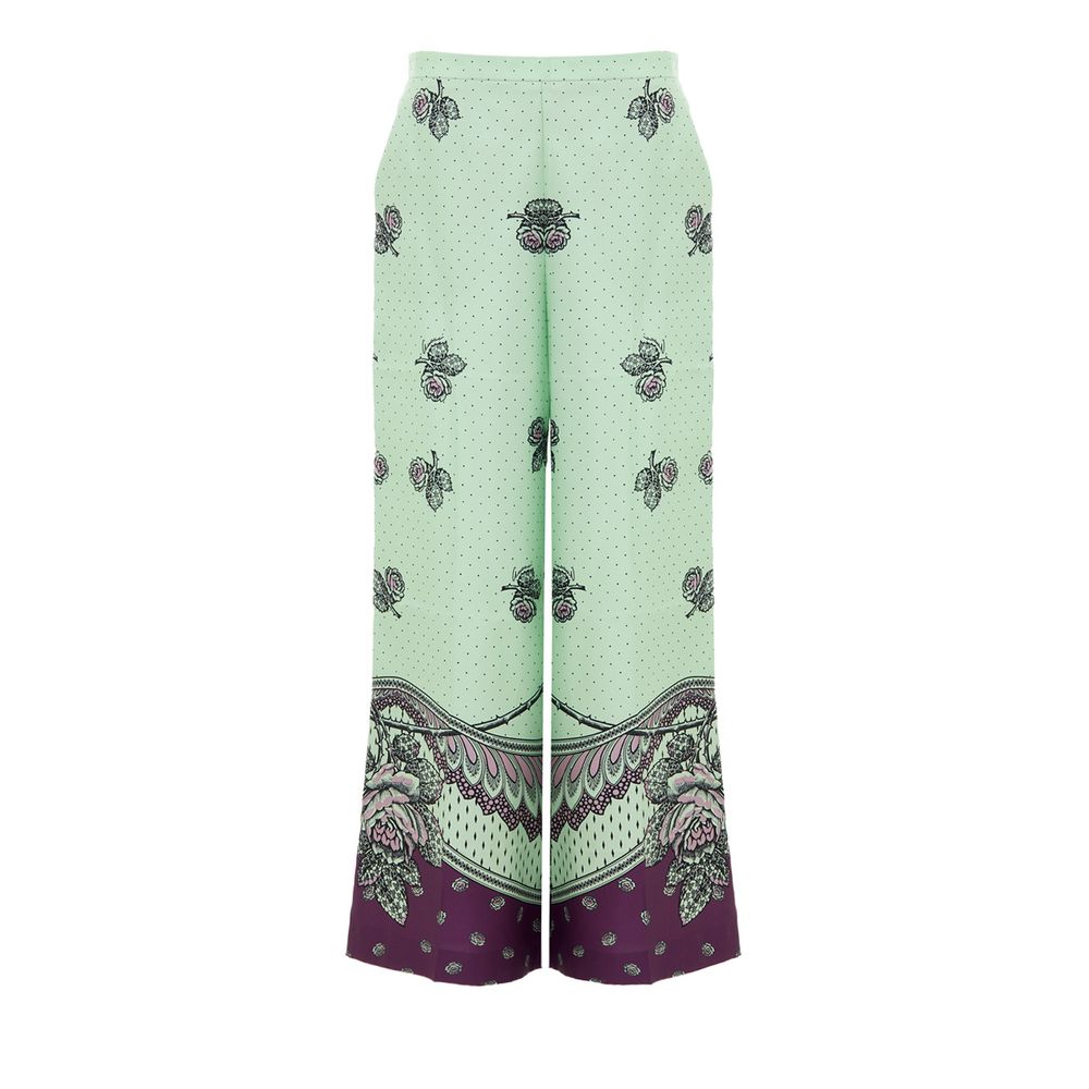 Gucci Print Silk Palazzo Pants in Aqua Green and Purple