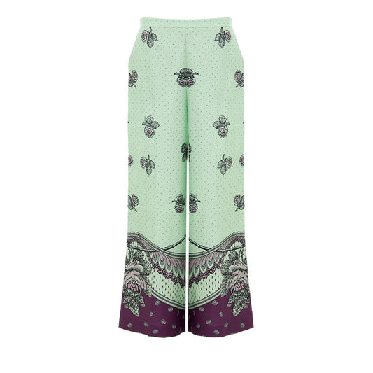Gucci Print Silk Palazzo Pants in Aqua Green and Purple