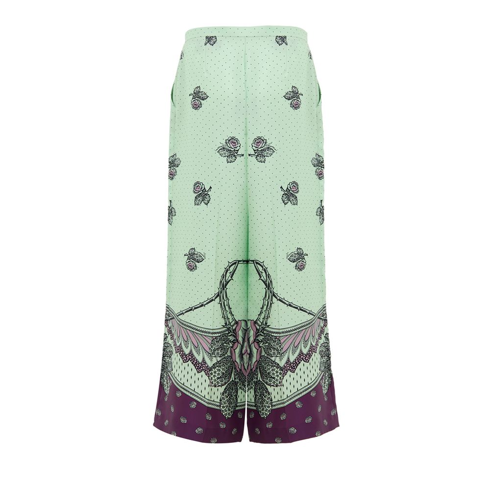 Gucci Print Silk Palazzo Pants in Aqua Green and Purple