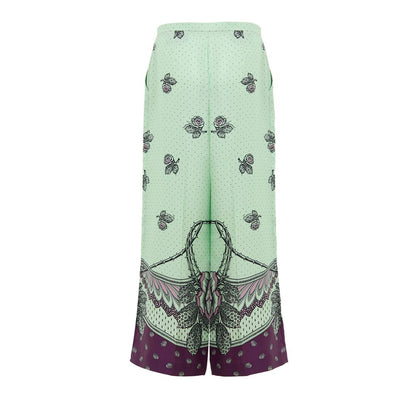 Gucci Print Silk Palazzo Pants in Aqua Green and Purple