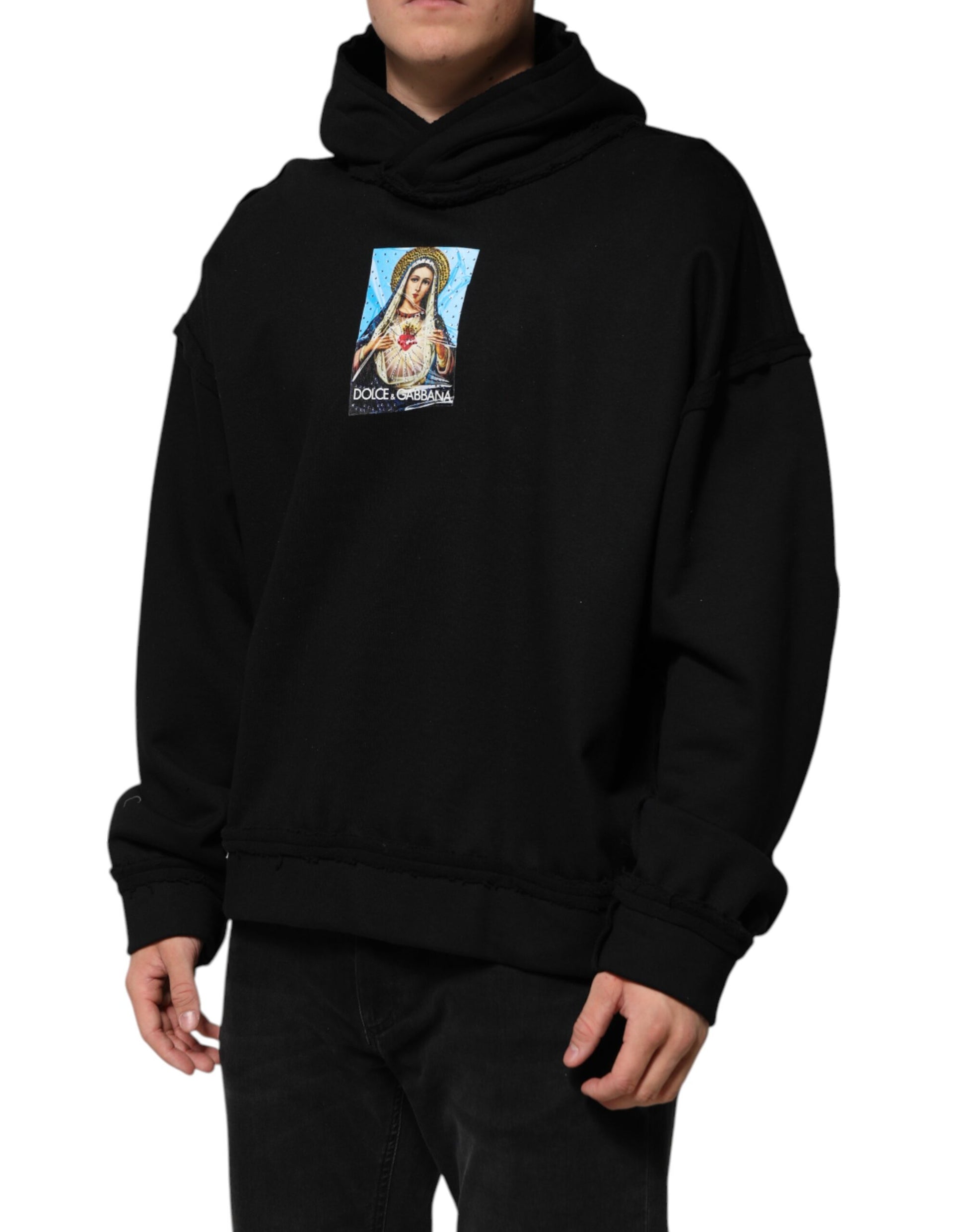Dolce & Gabbana Black Printed Hoodie with Crystal Embellishments