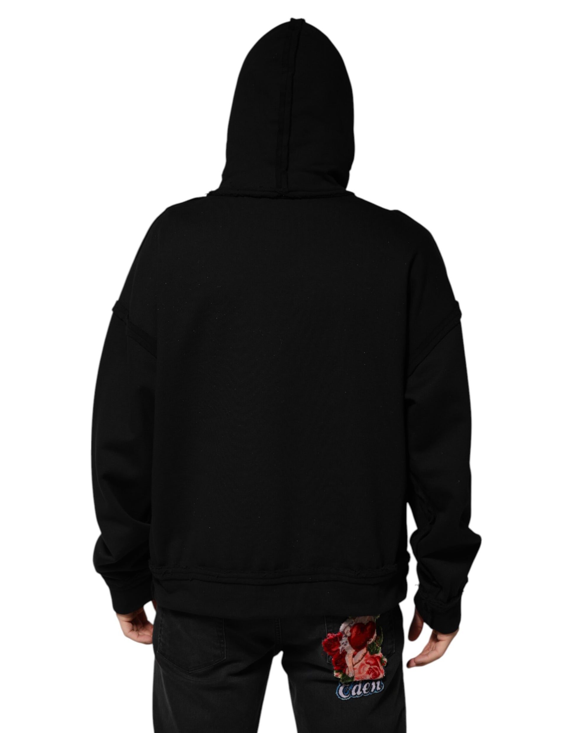 Dolce & Gabbana Black Printed Hoodie with Crystal Embellishments