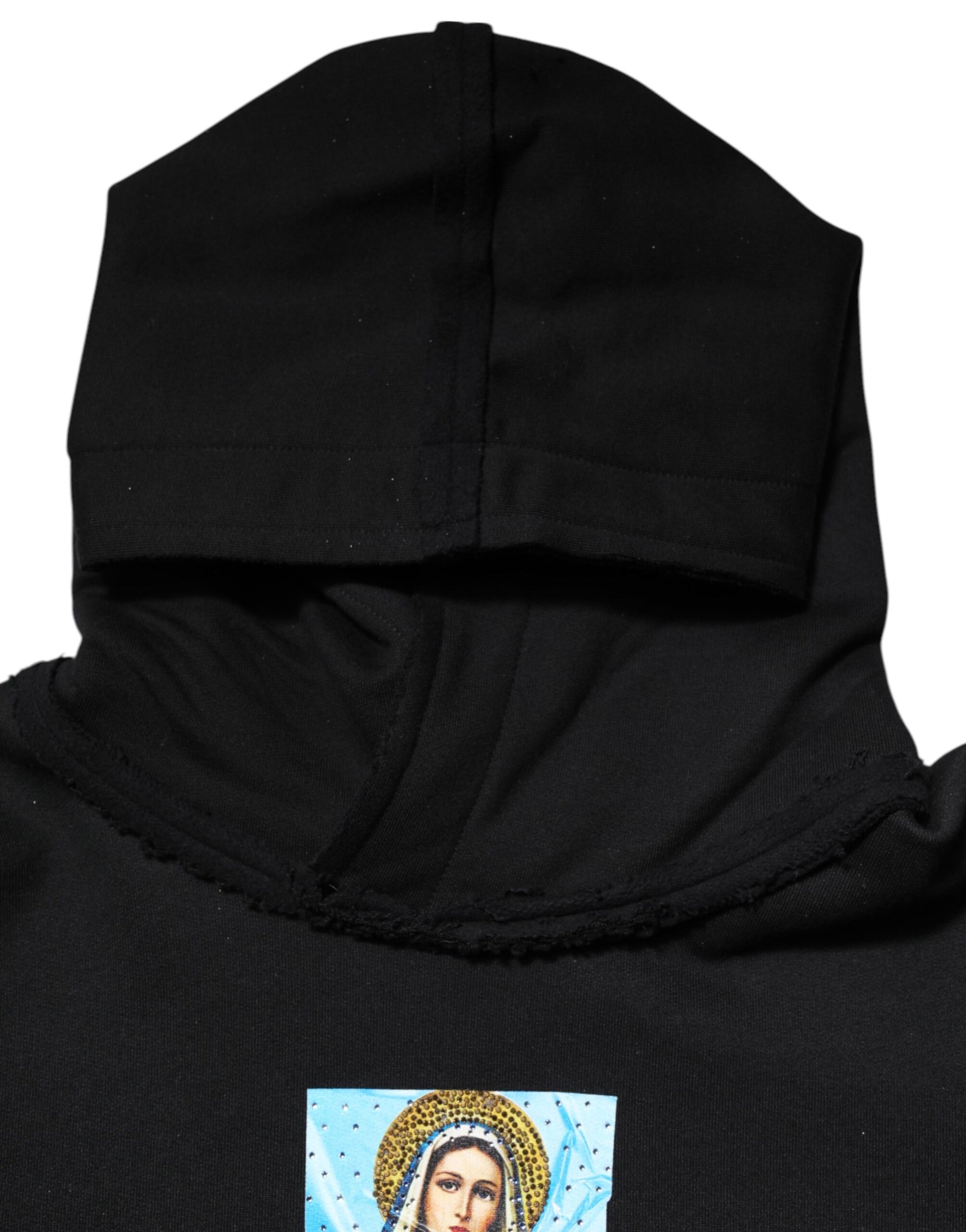 Dolce & Gabbana Black Printed Hoodie with Crystal Embellishments