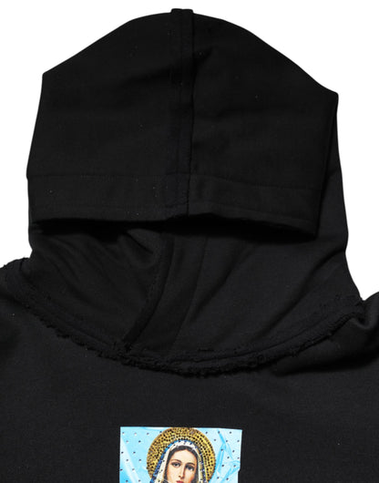 Dolce & Gabbana Black Printed Hoodie with Crystal Embellishments