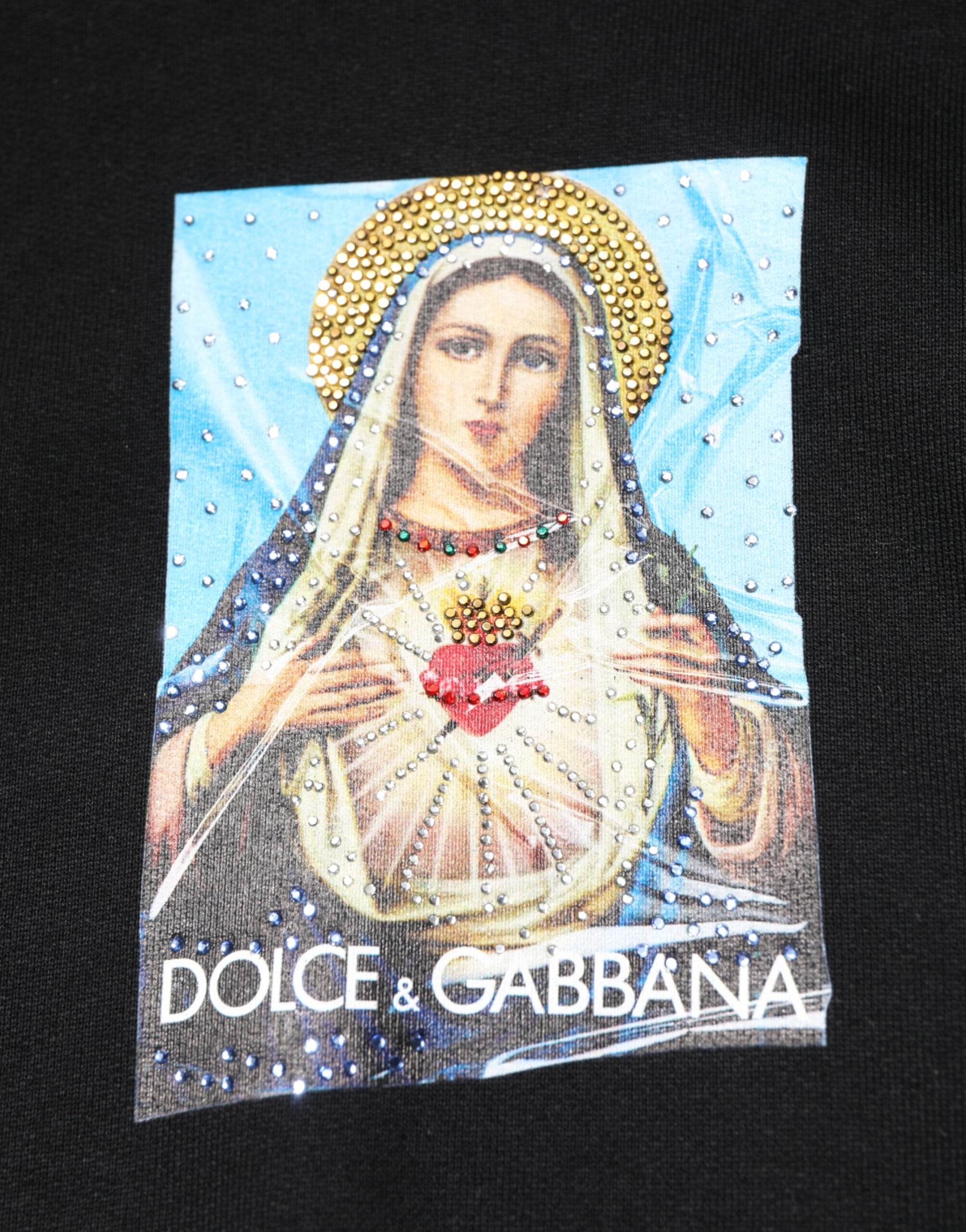 Dolce & Gabbana Black Printed Hoodie with Crystal Embellishments