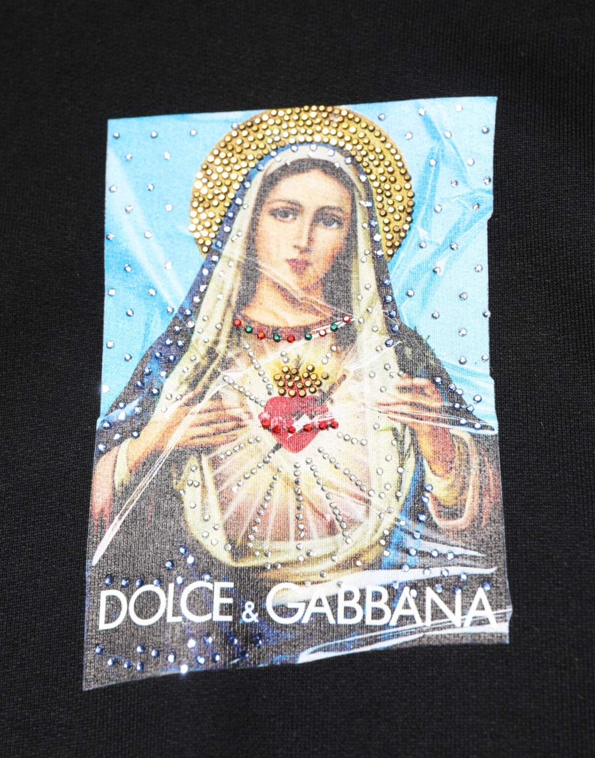 Dolce & Gabbana Black Printed Hoodie with Crystal Embellishments