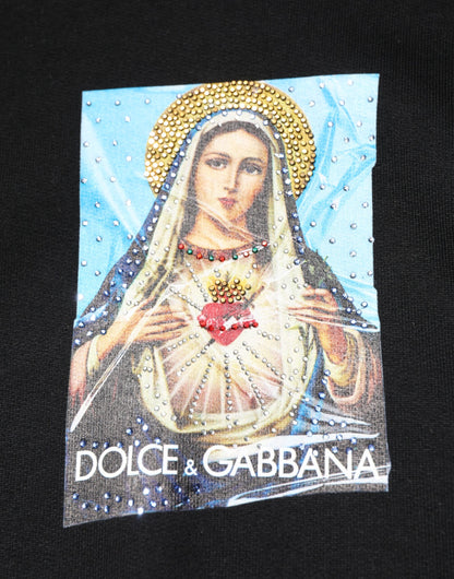 Dolce & Gabbana Black Printed Hoodie with Crystal Embellishments