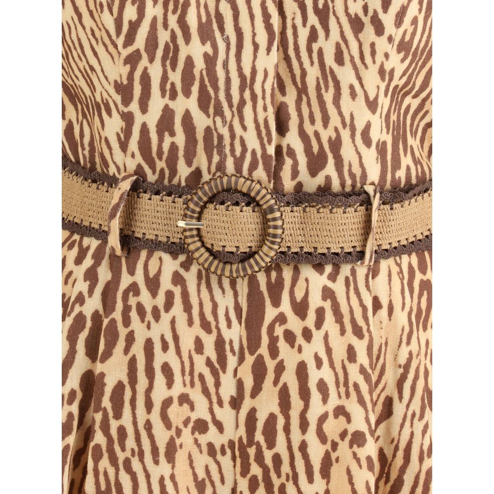Zimmermann Leopard Print Linen Halter Playsuit with Belt