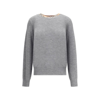 Burberry Knit Roundneck Wool Pullover with Check Trim