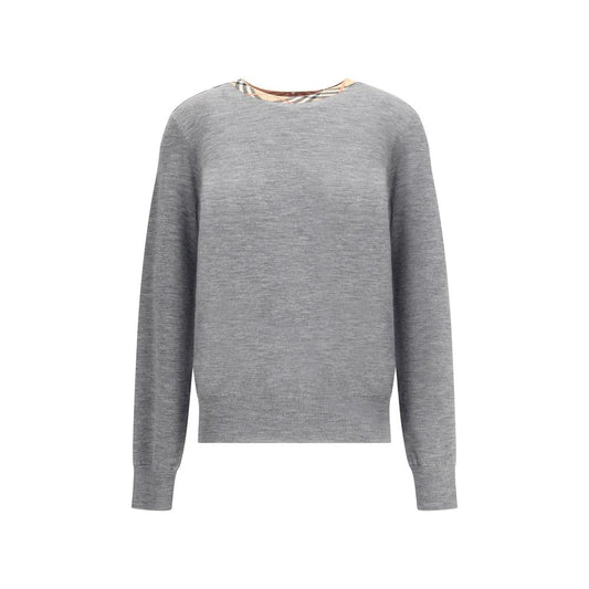 Burberry Knit Roundneck Wool Pullover with Check Trim