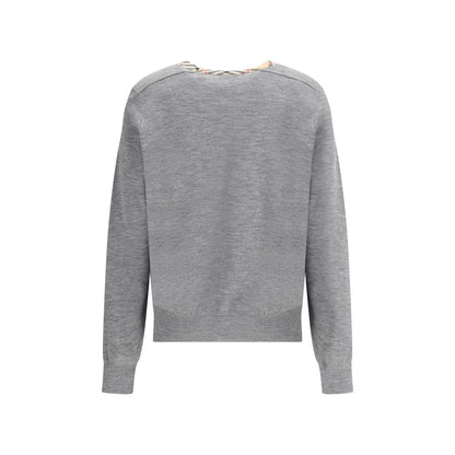 Burberry Knit Roundneck Wool Pullover with Check Trim